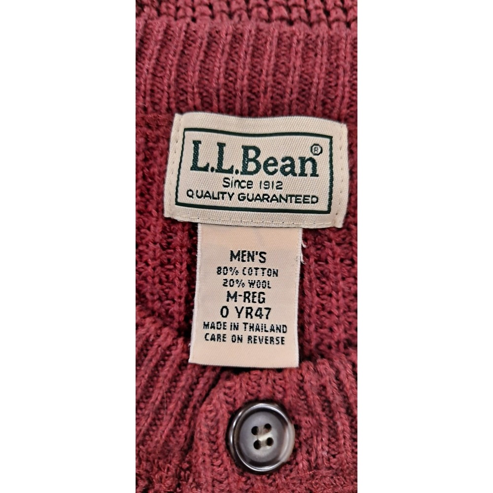 L. L. Bean Sweater Mens Men Long Sleeve 1/4 Button Red Burgundy Wool Cotton - Picture 3 of 3